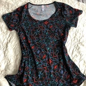 Black Multi-Colored Pattern XS LuLaRoe Classic T
